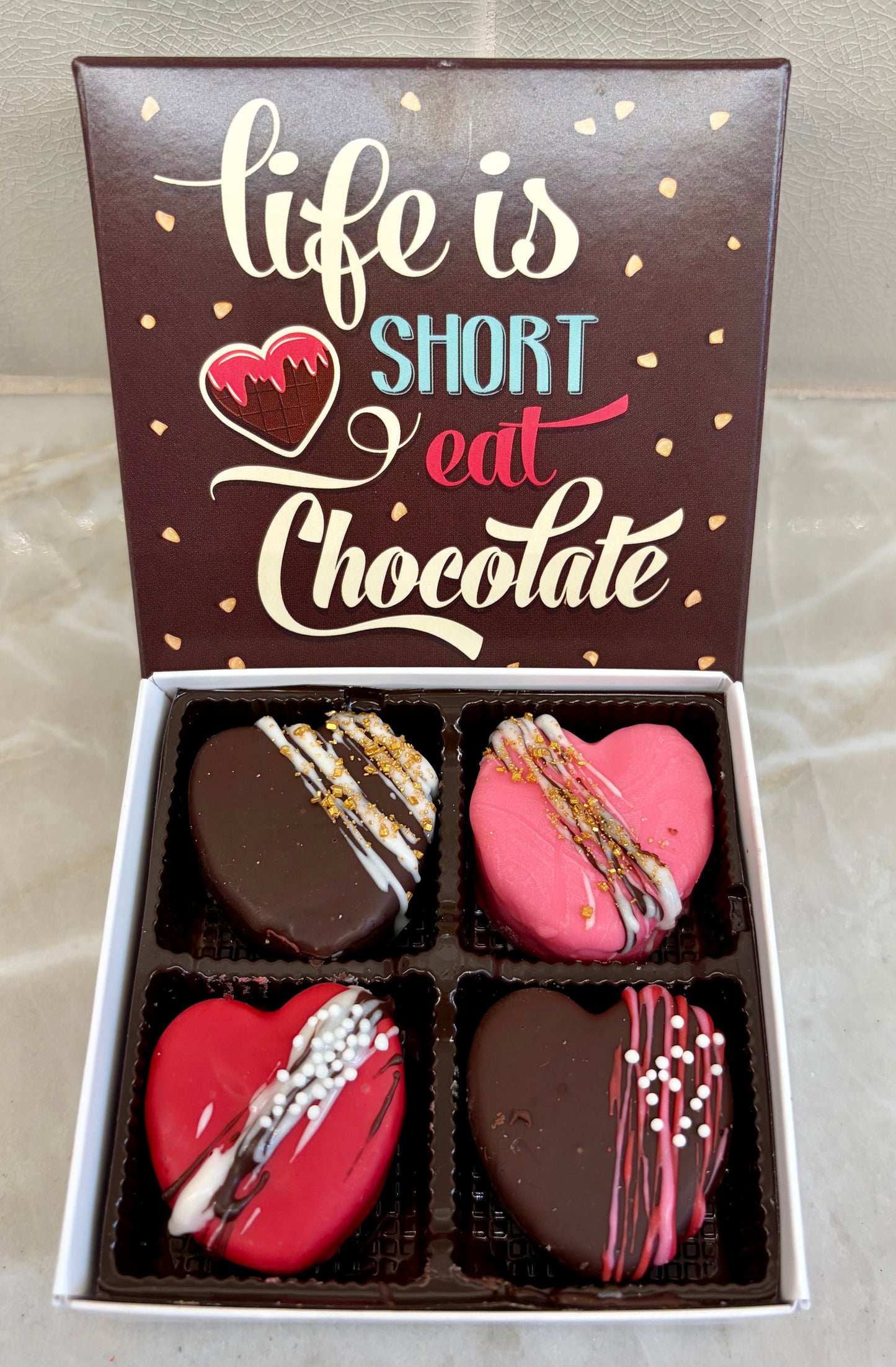 Chocolate Valentine`s Day Heart Truffle Gift Box