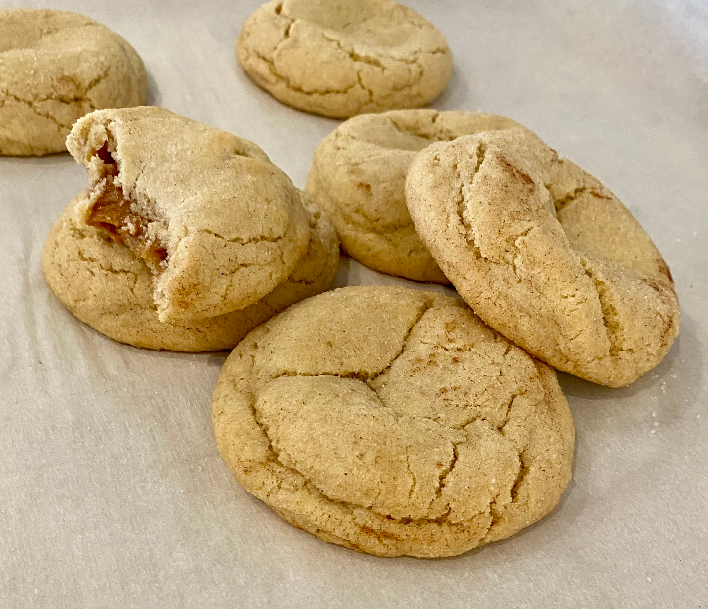 Caramel stuffed Snickerdoodle Cookies