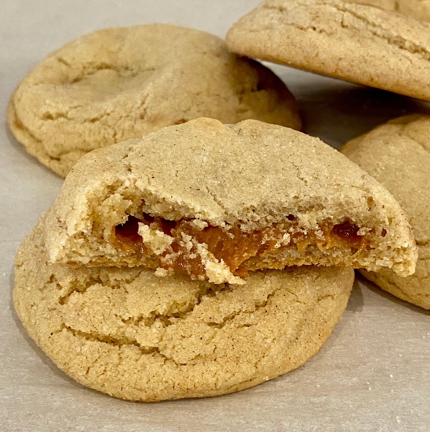 Caramel stuffed Snickerdoodle Cookies